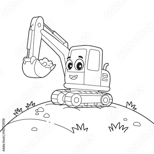 Cute Cartoon Excavator Coloring Page Ready To Print And Be Painted At Home
