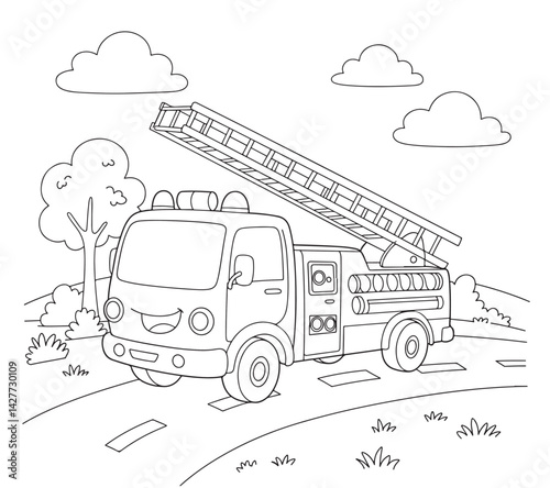A Firetruck Coloring Page for Kids Enjoying Drawing and Learning about Emergency Vehicles