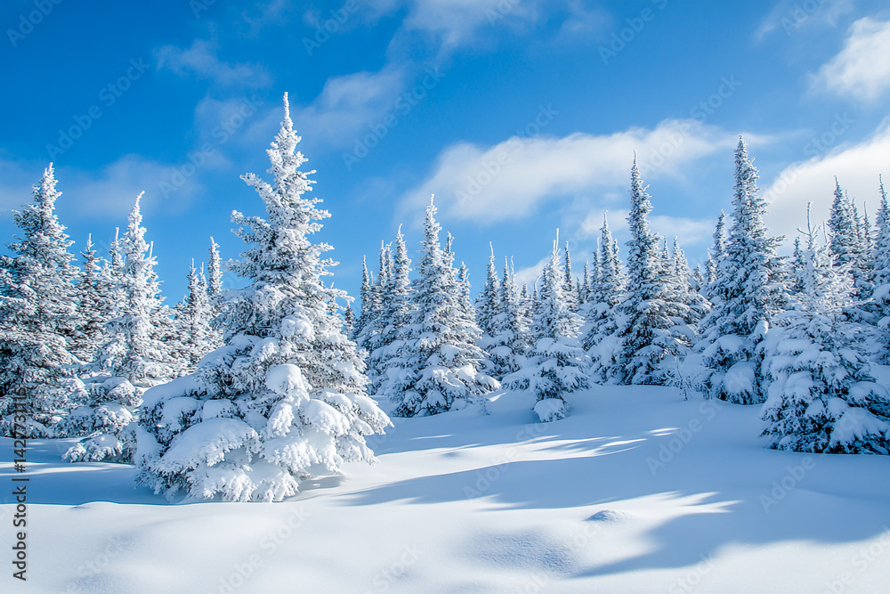 Quiet Winter Landscape with Snow Laden Trees Quiet Winter Landscape with Snow Laden Trees