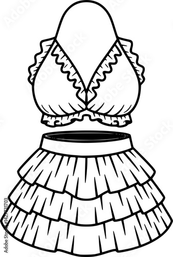 Frilly Bikini Top and Tiered Skirt Vector Illustration