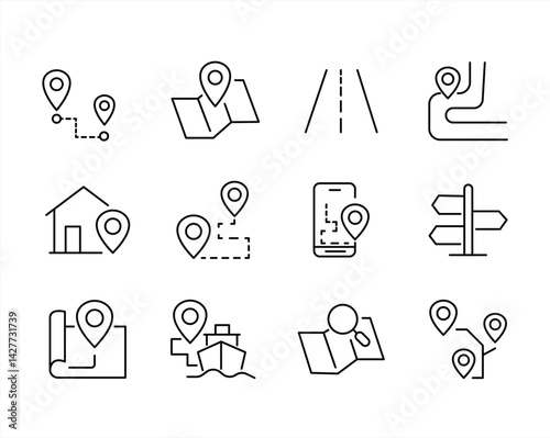 route web icon in line style. Navigation, location, route map. vector illustration