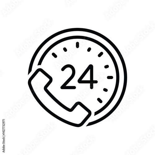 Black  line icon for 24 hours calling