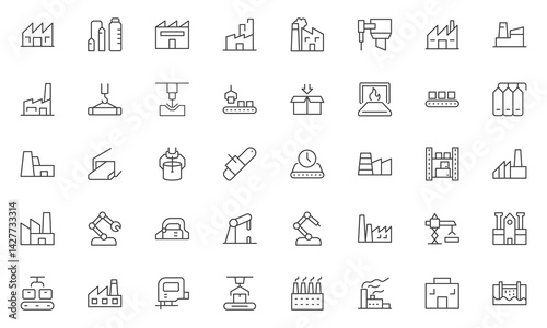 Factory and Machine Icon set. A Versatile Set for Industrial Design, Production Workflows, Machinery, Factory Management. Outline icon set