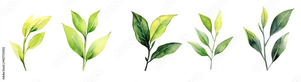 Fototapeta premium Watercolor Tea Leaf Illustration