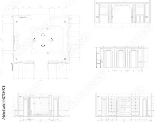 Drawings 2d furniture lounge layout plan evolution Vector Illustration