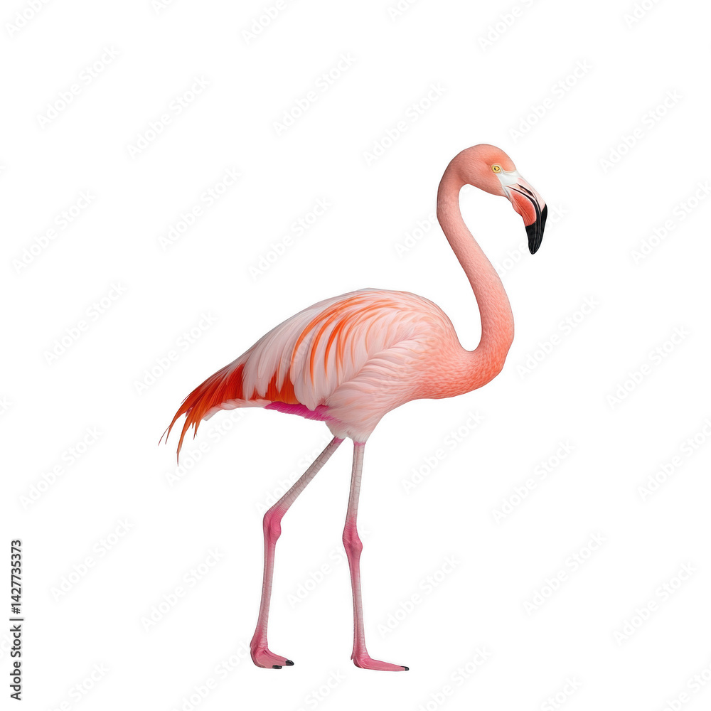 Pink flamingo standing on one leg, looking left Pink flamingo standing on one leg, looking left