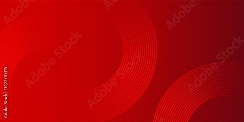 Abstract white glowing geometric lines on red background. Modern shiny yellow circle lines pattern. Futuristic technology concept.