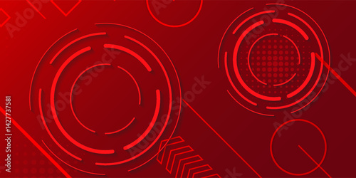 Futuristic red technology background with circular HUD elements and geometric accents. Bold and modern digital interface style, perfect for sci-fi themes, gaming, or tech branding.