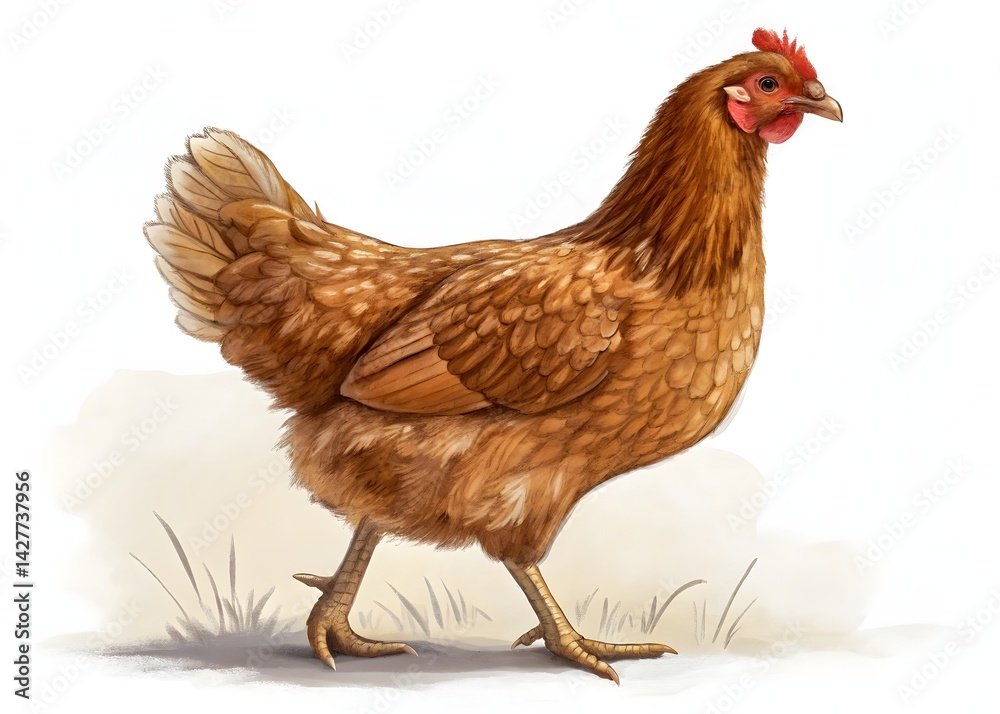 Fototapeta premium Brown Chicken Hen Standing Isolated on Transparent