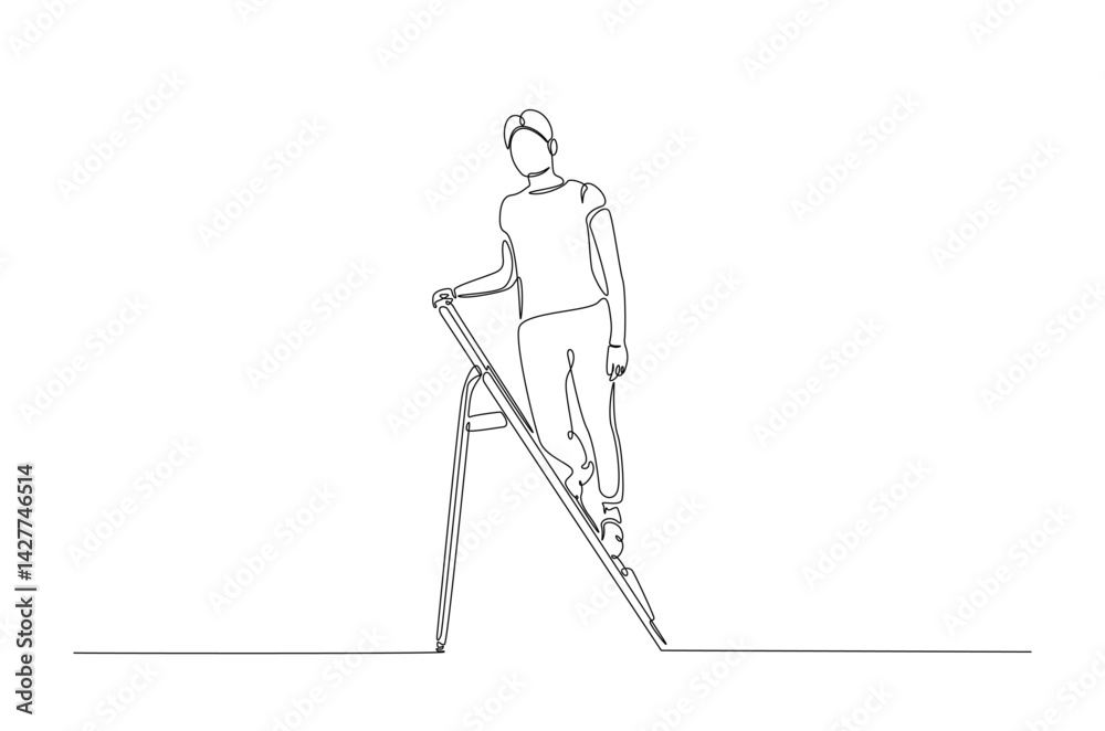 Man climibing ladder continuous one line drawing. Single line art illustration of man climbing ladder. Editable vector. Man climibing ladder continuous one line drawing. Single line art illustration of man climbing ladder. Editable vector.