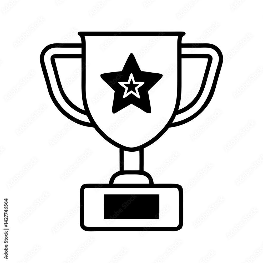 Trophy icon with star in minimal black outline style Trophy icon with star in minimal black outline style