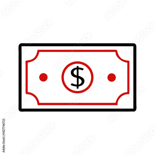 Red dollar banknote icon in minimal flat style