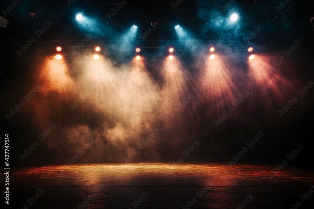 Stage Lighting Design Warm and Cool Hues, Smoky Atmosphere, 8 Spotlights, Concert Background Stage design, concert lighting