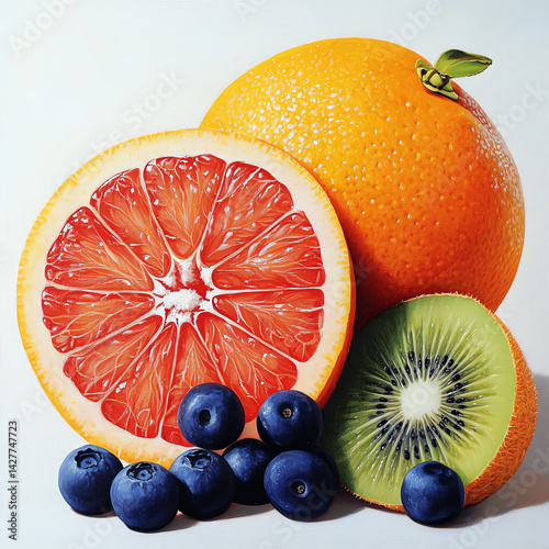Wallpaper Mural Vibrant, realistic mandarin, blueberry, grapefruit, orange, and kiwi images. Perfect for healthy food, juice, or lifestyle projects. Fresh, juicy, and full of vitamins Torontodigital.ca