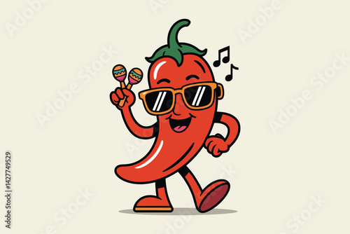 Red hot chili pepper cartoon character with a fiery and funny devilish design