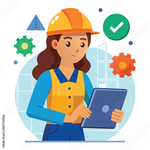 female engineer checks the program and discovers an error. Hand drawn style vector design illustrations vector
