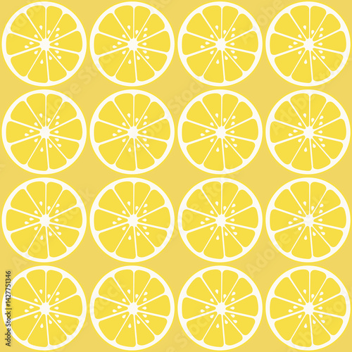 Seamless yellow lemon, Fruit pattern seamless repeat lemon. Simple colorful pattern fruit, Background with natural citrus, Summer vibes, vector illustration