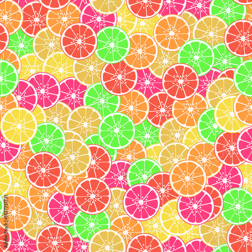 Seamless colorful sliced lemon pattern. Fruit repeated background. source of vitamin C. vector illustration