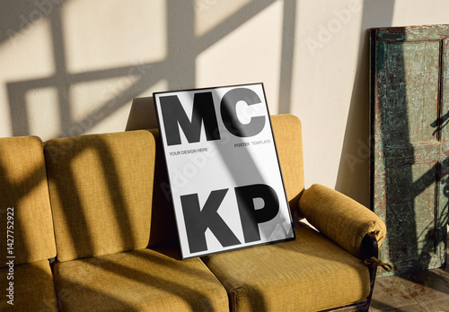 Mockup Of Customizable Framed Poster On Couch