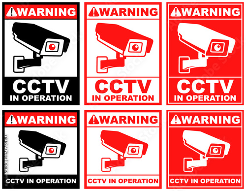 Set warning cctv public sign design vector illustration