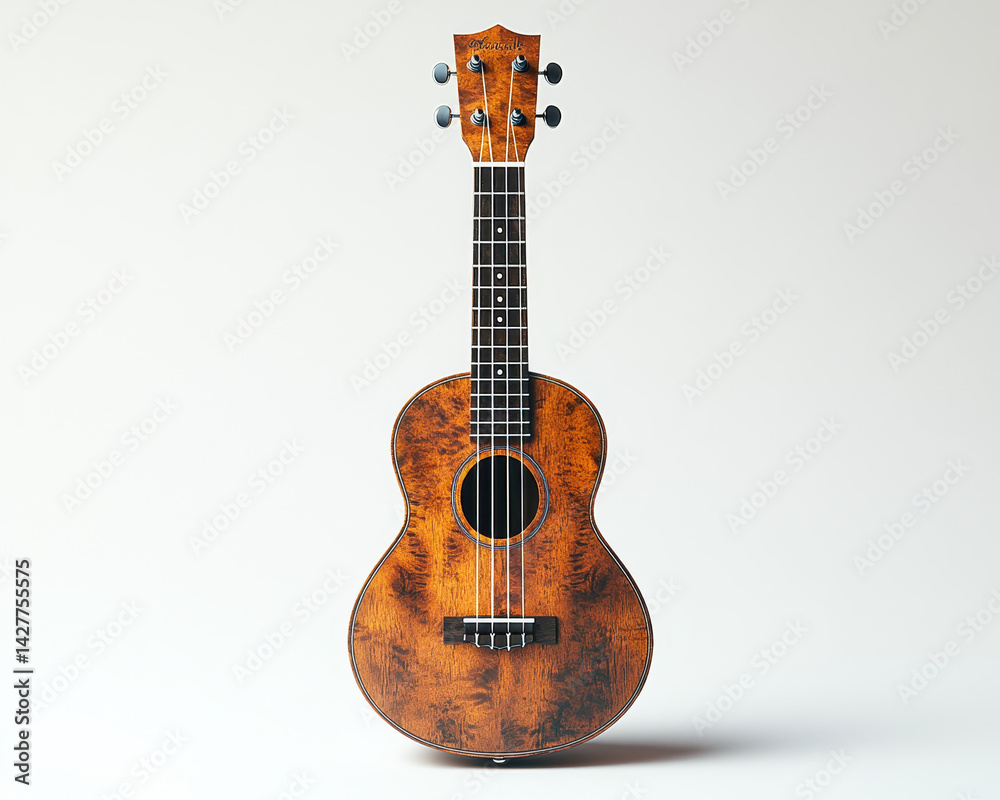 Obraz premium Realistic Ukulele on White Background Detailed View of Traditional String Instrument