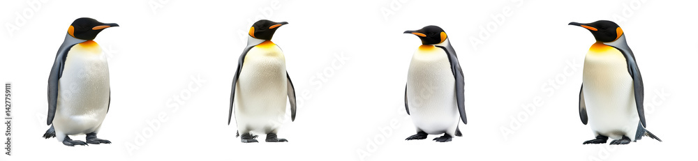 Obraz premium King penguins with black heads and orange necks, cut out transparent