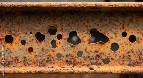 Eroded Metal Beam Showing Holes And Rust Patina