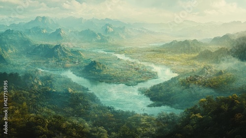 mountain landscape with fog