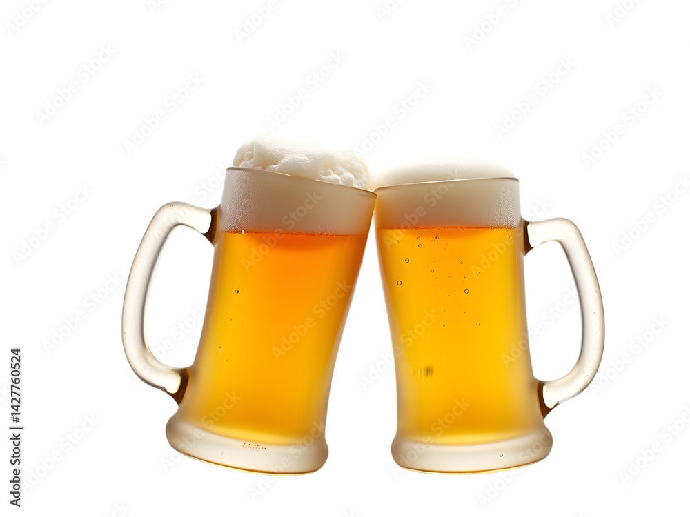 Cheers! Two Mugs of Beer Toasting transparent background