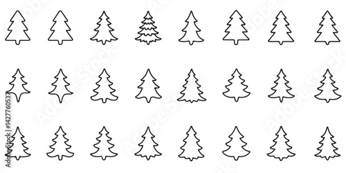 set of Christmas tree silhouette line outlines vector silhouettes	
