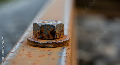 Rusted Fastener Securing Infrastructure Component Depicting Weathering and Decay