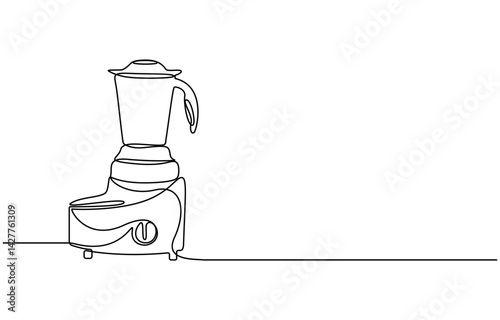 Blender Smoothie Maker Food Processor continuous one line art drawing, One single line drawing of electric blender home appliance for making fruit juice smoothie