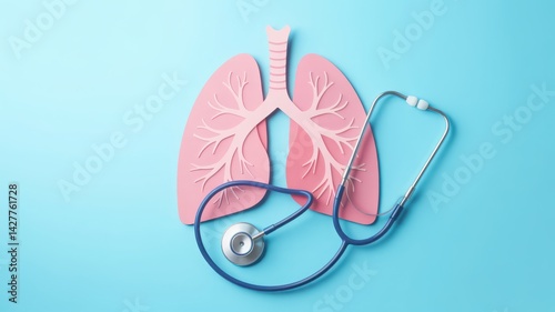 Pink Lung and Stethoscope on Blue Background for World Asthma Day Medical Awareness Design