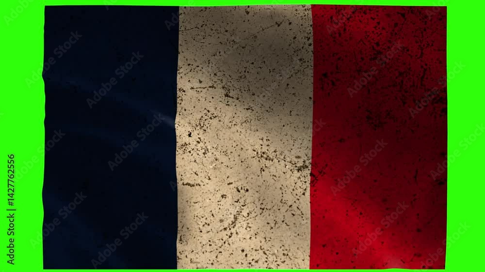 French Guiana Flag Waving Animation – 4K Grunge Style on Green Screen