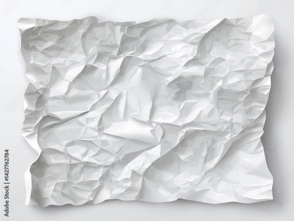 Obraz premium Crumpled White Paper Texture with Space for Text or Design, Top View, Isolated on Pastel Background, High-Resolution Vector Illustration for Print or Digital Use