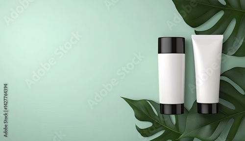 Cosmetic Products on a Mint Background