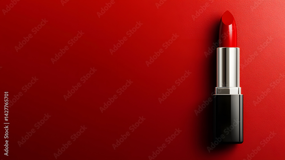 Scarlet Allure: A single, vibrant red lipstick stands alone against a bold crimson backdrop, the sleek form embodying elegance and self-assuredness. Scarlet Allure: A single, vibrant red lipstick stands alone against a bold crimson backdrop, the sleek form embodying elegance and self-assuredness.