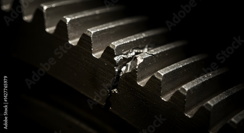 Fractured Precision: Macro Shot of a Damaged Cog in Low Key Light