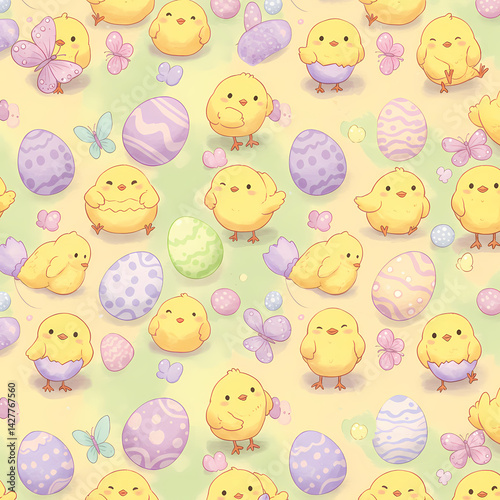 Adorable Easter Chicks and Eggs Seamless Pattern Design