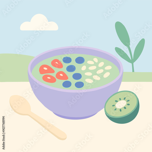 Fresh and Nutritious Smoothie Bowl Healthy Breakfast Illustration from Generative AI