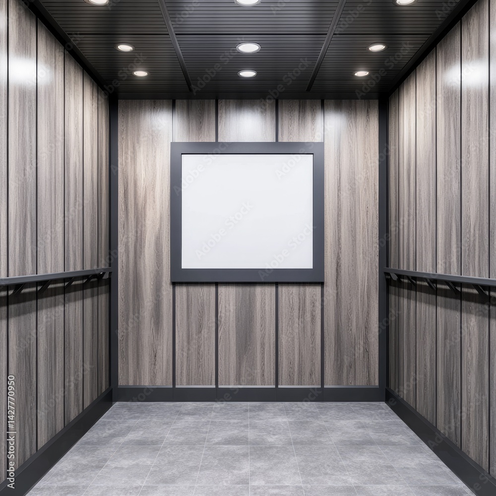 Modern Elevator Interior with Blank Frame Modern Elevator Interior with Blank Frame