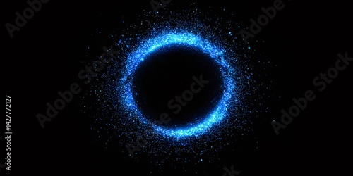 暗い背景に青い輝きを放つ円形の粒子エフェクト 宇宙や魔法をテーマにした抽象的なデザイン