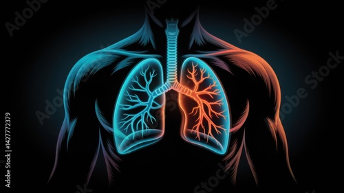 Digital Medical Visualization of Lungs with Highlighted Airways for World Asthma Day Respiratory Health Concept