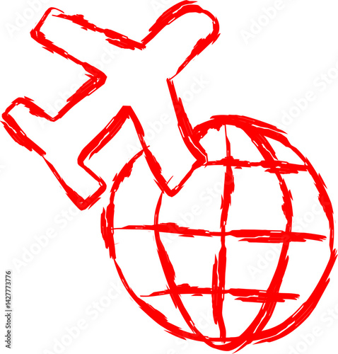 aviation icon in scribble style. red line scribble icon