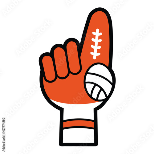 foam finger holding a football