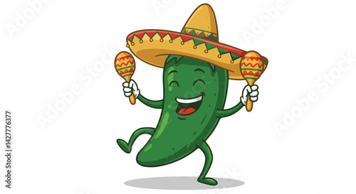 Cheerful jalapeño dancing with maracas in festive celebration  