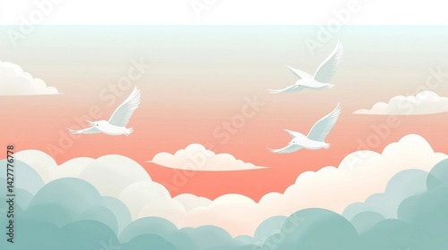 飞翔的鸟儿与梦幻天空