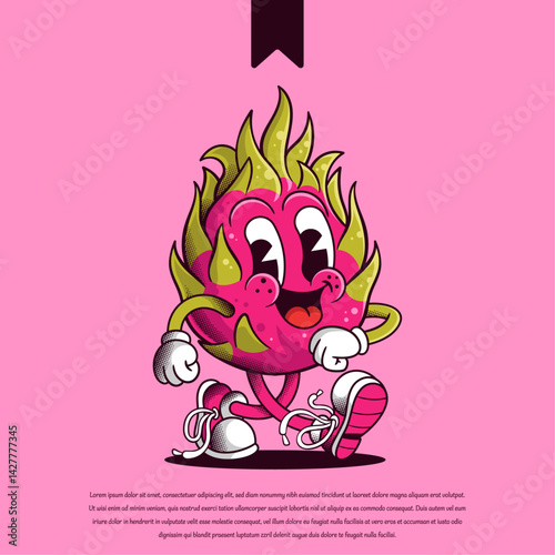 Happy Dragon Fruit Cartoon Mascot Logo