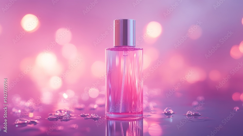 Pink Perfume Bottle on a Sparkling Surface Pink Perfume Bottle on a Sparkling Surface