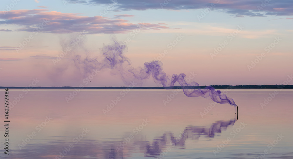 Obraz premium Mystical Purple Haze Over Calm Water During Sunset With Dreamy Sky